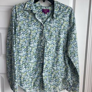 J. Crew Blue and Green Casual Button Down Shirt with Floral Print